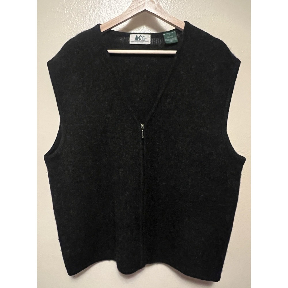 Vintage REI Wool Vest‎ Mens Large Charcoal Gray Full Zip Sweater Outdoors Gorp